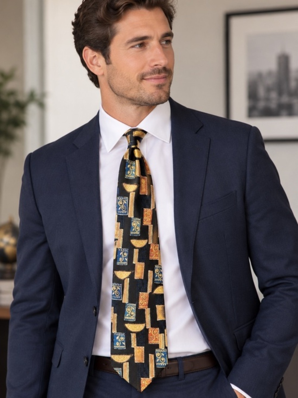 Nordstrom Carrot & Gibbs Geometric Silk Tie Made in USA